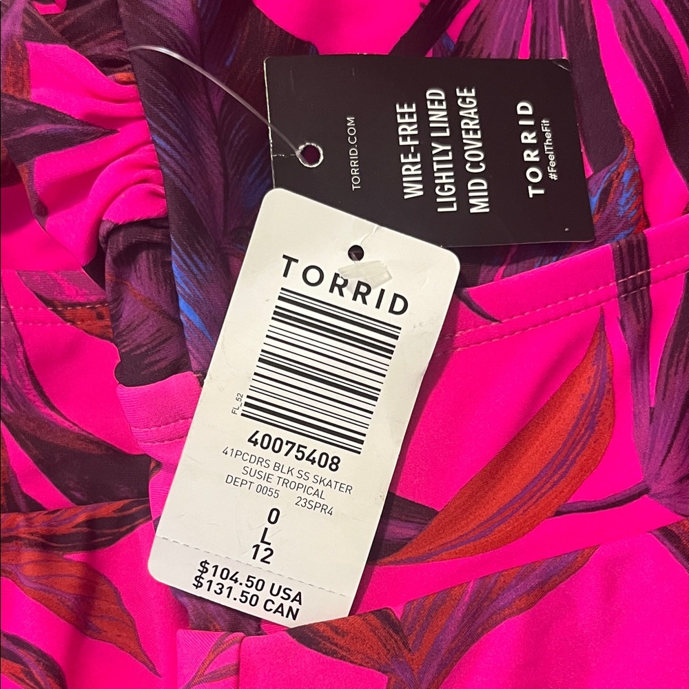 torrid Size 0 Hot Pink Tropical Print Swim Cover-Up NWT Twist Front Mini Dress - Picture 5 of 5